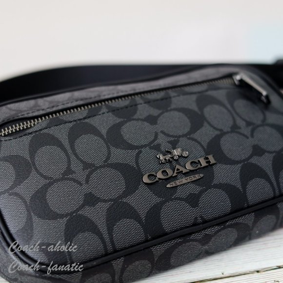 NWT Coach Elias Belt Bag In Signature Canvas Gunmetal/Charcoal - Picture 5 of 13